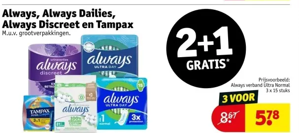 Aanbieding: Always, Always Dailies, Always Discreet en Tampax