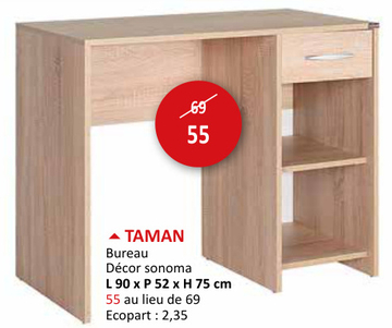 Offre: Bureau Taman 90x52x75cm - melamine - sonoma