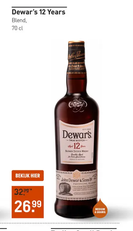 Aanbieding: Dewar's True Scotch Aged 12 Years Blended Sco
