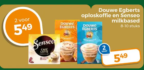 Aanbieding: Douwe Egberts oploskoffie en Senseo milkbased