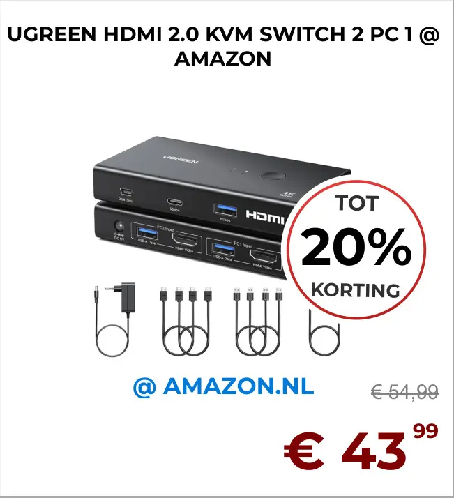 Aanbieding: UGREEN HDMI 2.0 KVM SWITCH 2 PC 1 @ AMAZON