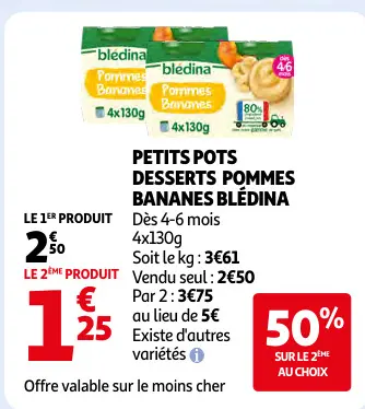 Offre: Petits pots desserts pommes bananes