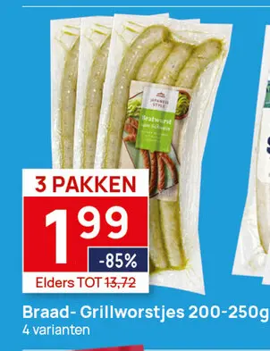 Aanbieding: 3 pakken Braadworst Wasabi 200g