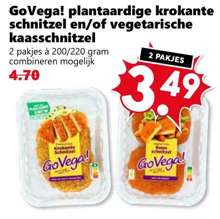 Aanbieding: plantaardige krokante schnitzel en/of vegetarische kaasschnitzel
