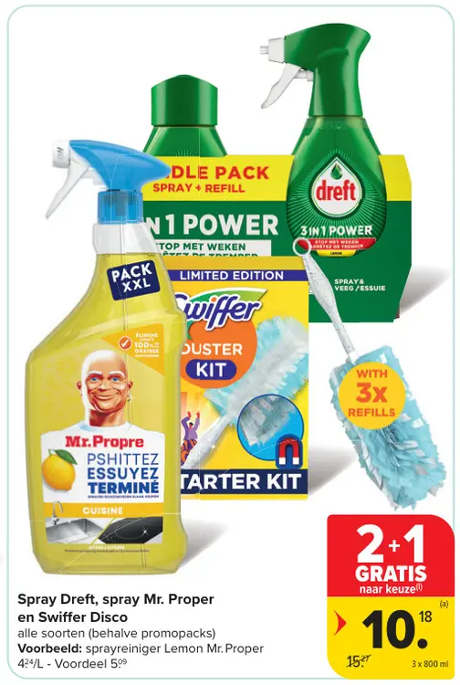 Promotie: Spray Dreft, spray Mr. Proper en Swiffer Disco