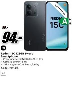 Promotie: Redmi 15C 128GB Zwart Smartphone