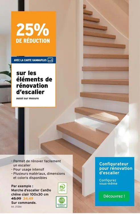 Offre: Marche d'escalier CanDo chêne clair 100x30 cm