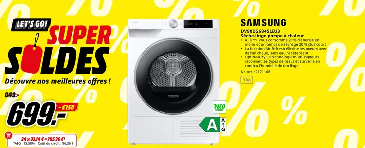 Offre: DV90DG6845LEU3 Sèche-linge pompe à chaleur