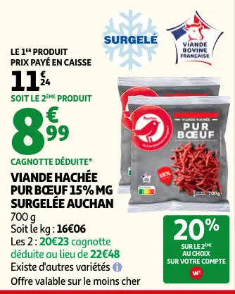 Promotie: Viande hachée pur bœuf 15% mg surgelée