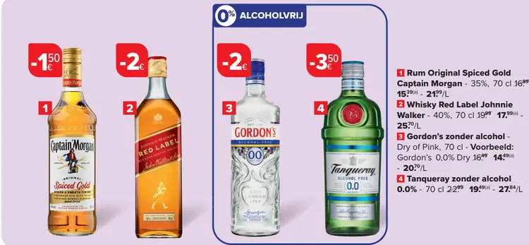 Promotie: Tanqueray, Captain Morgan, Red Label Johnnie, Gordon's Gin zonder alcohol