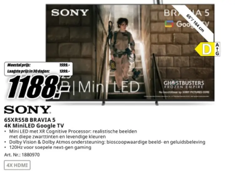 Aanbieding: 65XR55B BRAVIA 5 4K MiniLED Google TV