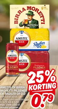 Aanbieding: AMSTEL OF BIRRA MORETTI PILSENER OF RADLER OF AMSTEL