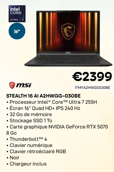 Offre: Stealth 16 ai a2hwgg-030be