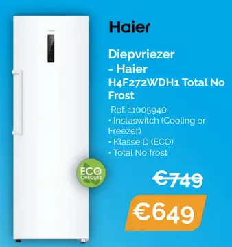 Aanbieding: Diepvriezer - Haier H4F272WDH1 Total No Frost