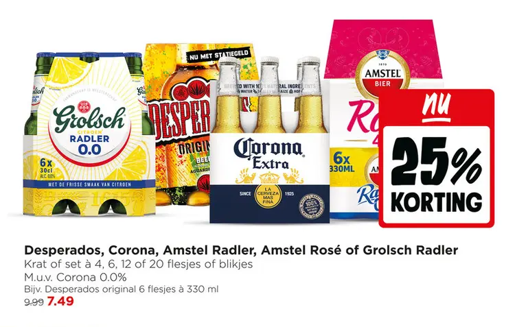 Aanbieding: Desperados, Corona, Amstel Radler, Amstel Rosé of Grolsch Radler
