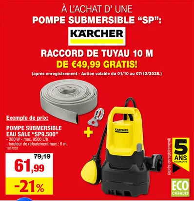 Offre: Kà¤rcher SP 9500 pompe vide-cave 280W eau chargée
