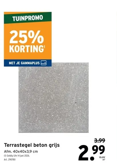 Promotie: Terrastegel beton grijs