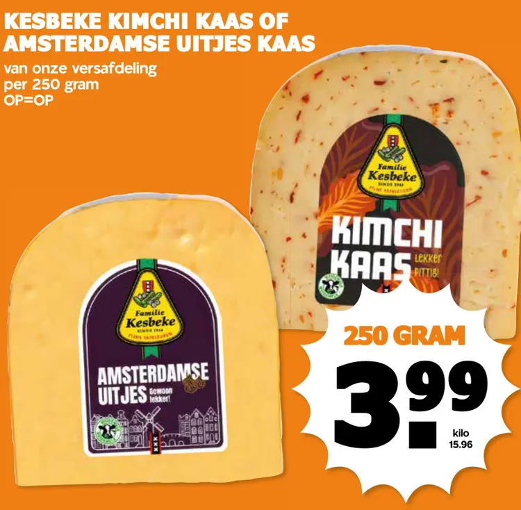 Aanbieding: Kesbeke kimchi kaas of amsterdamse uitjes kaas