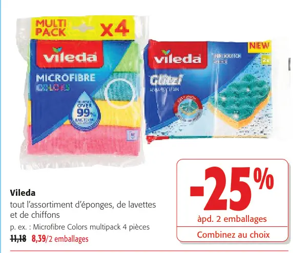 Offre: Vileda Microfibre Colors multipack 4 pièces