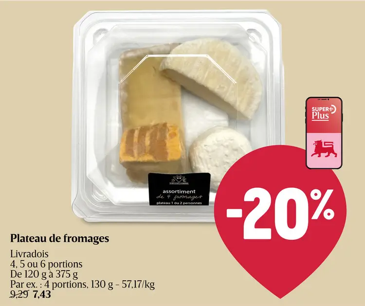 Offre: Plateau | Assortiment fromage France | 6 portions | Eco
