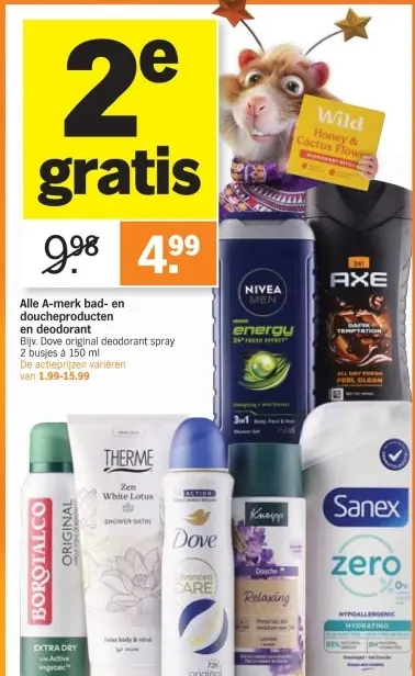 Aanbieding: A-merk bad- en doucheproducten en deodorant