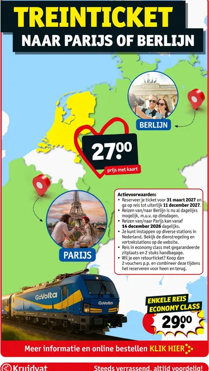 Aanbieding: GoVolta Treinticket naar Parijs of Berlijn
