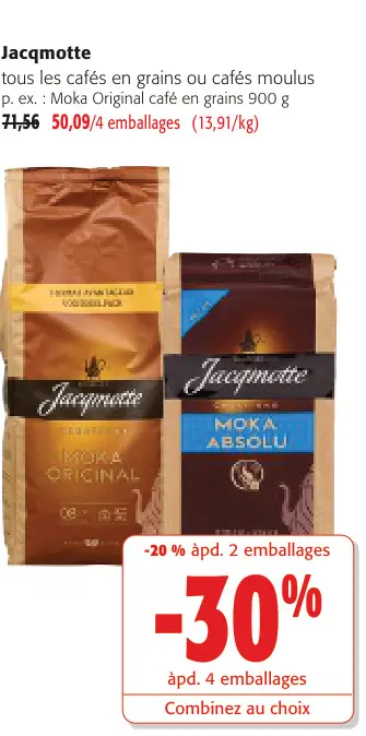 Offre: tous les cafés en grains ou cafés moulus