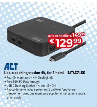 Offre: Usb-c docking station 4k, for 2 hdmi - ITATAC