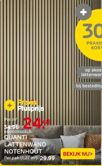 Aanbieding: Quanti lattenwand notenhout