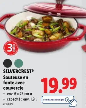 Offre: SILVERCREST® Sauteuse en fonte avec couvercle