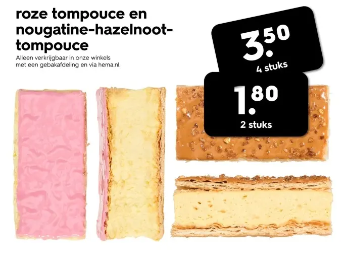 Aanbieding: Roze tompouce en nougatine-hazelnoot-tompouce