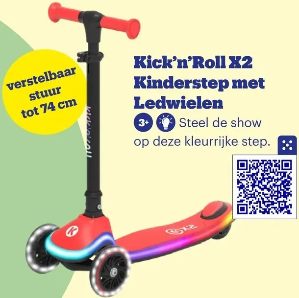 Promotie: Kick'n'Roll Kick'n'Roll X2 Kinderstep met Ledwielen