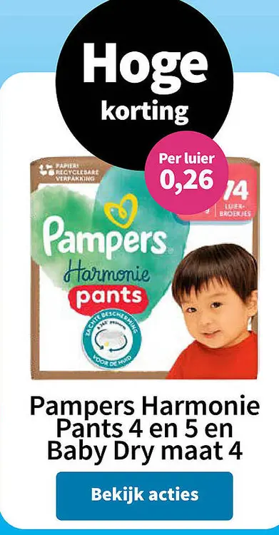 Aanbieding: Pampers Harmonie Pants en Baby Dry
