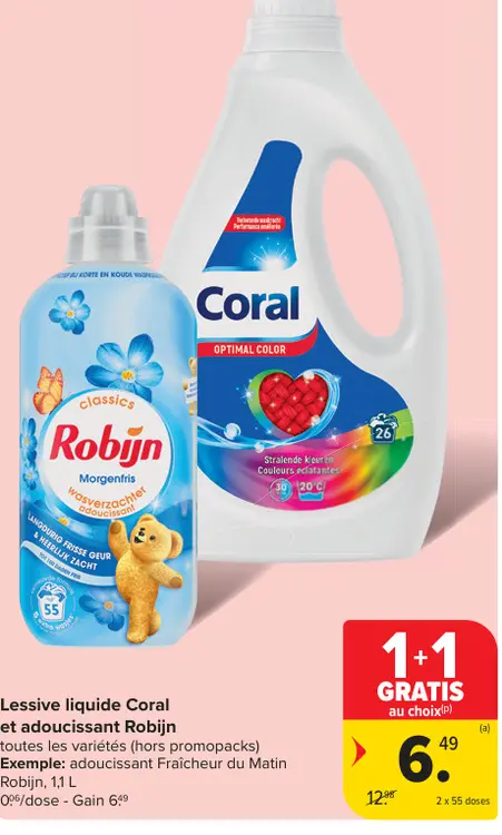 Offre: Lessive liquide Coral et adoucissant Robijn
