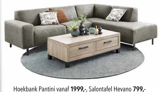 Aanbieding: Hoekbank Pantini, Salontafel Hevano
