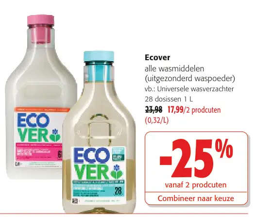 Promotie: Ecover alle wasmiddelen (uitgezonderd waspoeder)