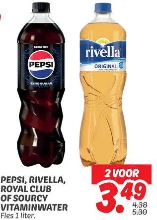 Aanbieding: Pepsi, Rivella, Royal Club of Sourcy vitaminwater