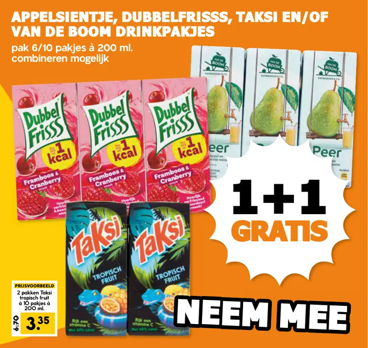 Aanbieding: Appelsientje, Dubbelfrisss, Taksi en/of van de Boom drinkpakjes