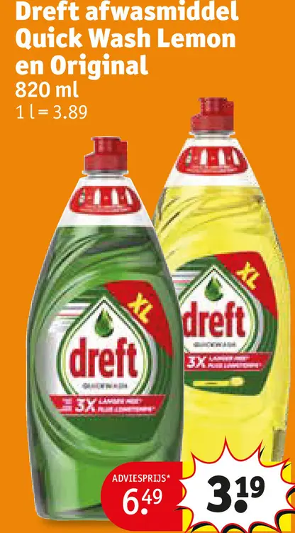 Promotie: Dreft afwasmiddel Quick Wash Lemon en Original