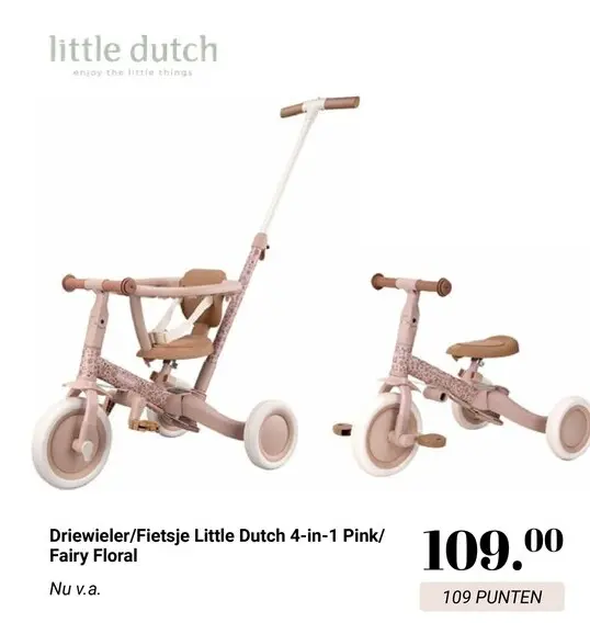 Aanbieding: Driewieler/Fietsje Little Dutch 4-in-1 Pink/ 