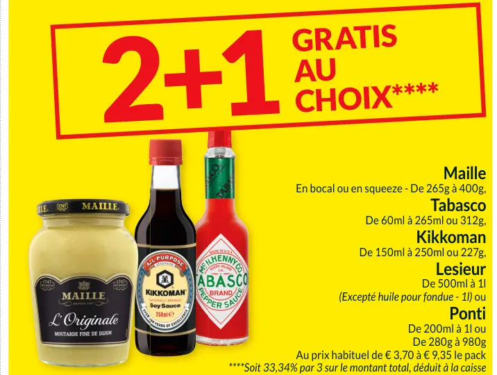 Offre: Maille, Tabasco, Kikkoman, Lesieur, Ponti
