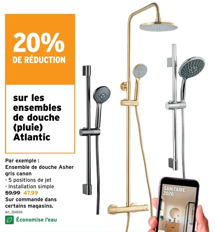 Offre: Ensemble de douche Asher gris canon