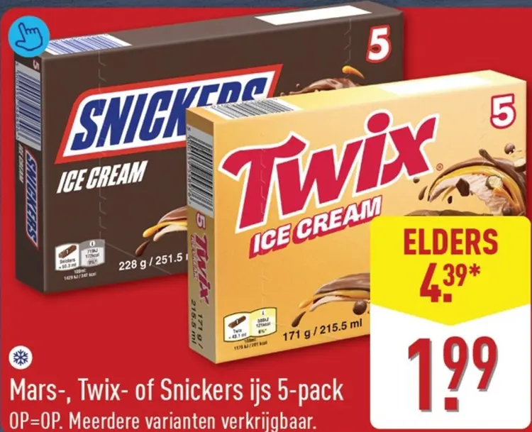 Aanbieding: Mars-, Twix- of Snickers ijs 5-pack