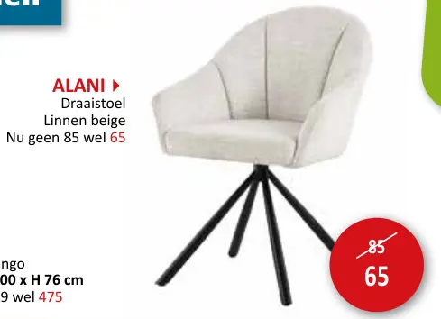 Aanbieding: Alani Draaistoel Linnen beige
