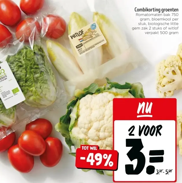Aanbieding: Romatomaten, Bloemkool, Biologische little gem of witlof