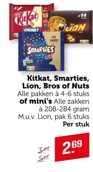 Aanbieding: Kitkat, Smarties, Lion, Bros of Nuts