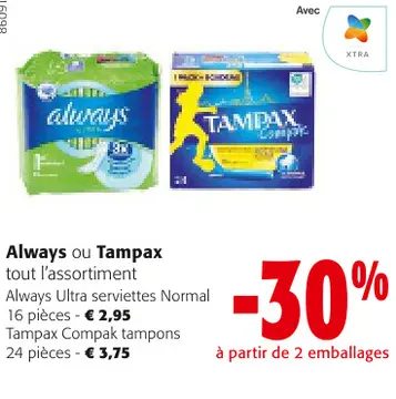 Offre: Always ou Tampax tout l'assortiment