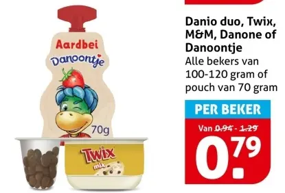 Aanbieding: Danio duo, Twix, M&M, Danone of Danoontje