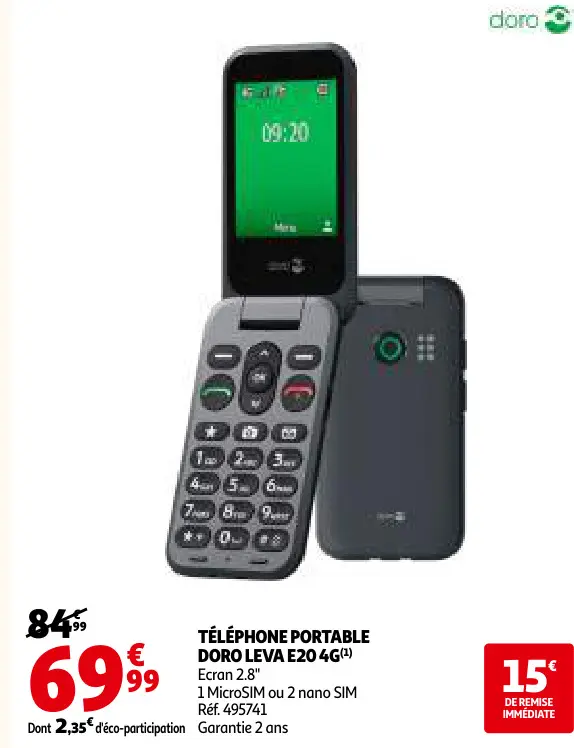 Promotie: Téléphone portable Leva E20 4G