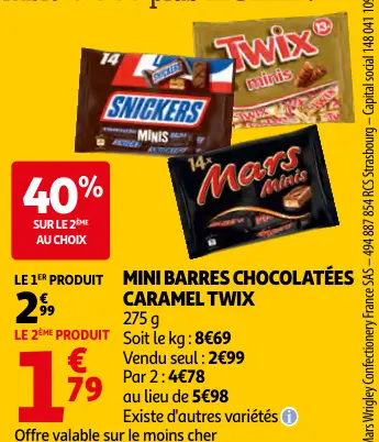 Offre: Mini barres chocolatées caramel Twix